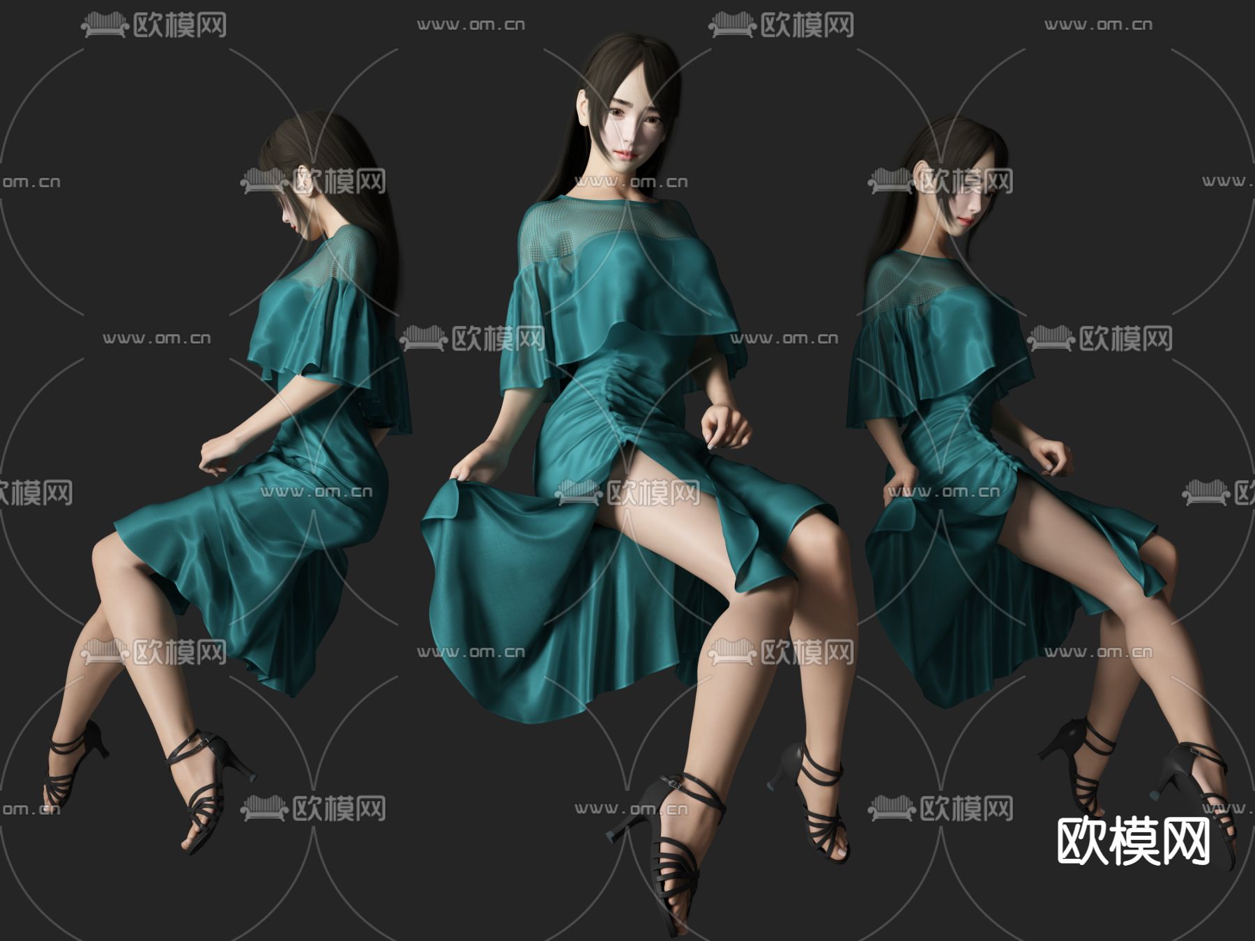 现代坐姿美女人物su模型下载（渲染图1）