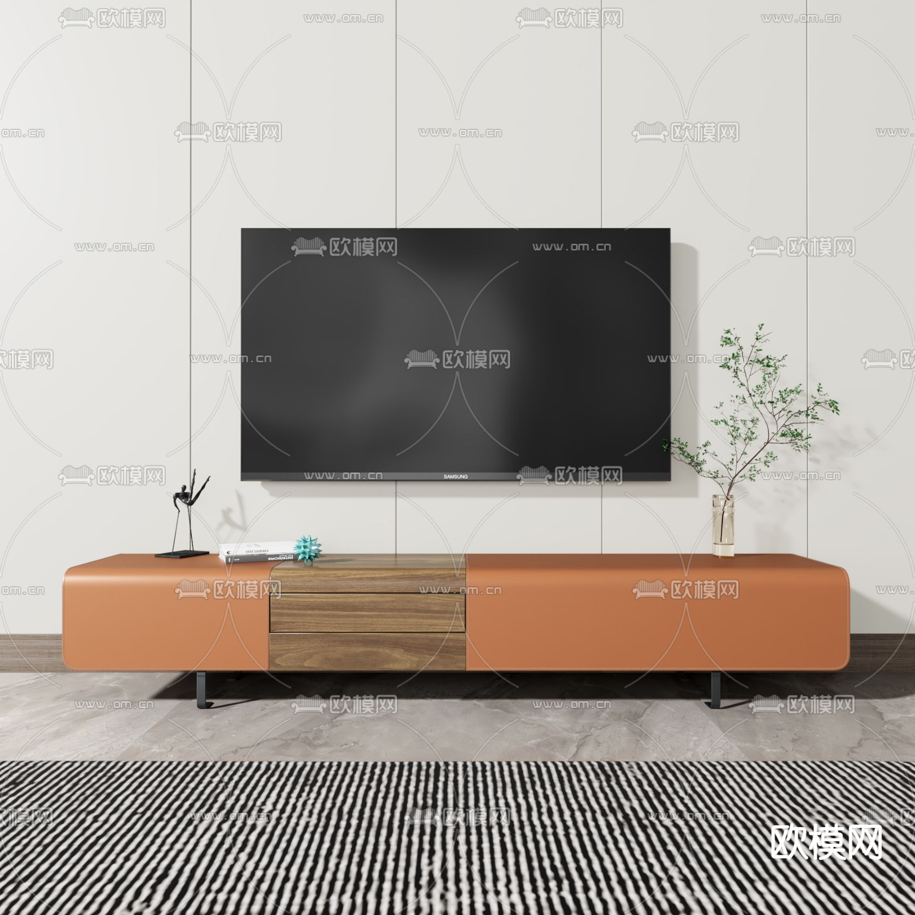 现代电视柜su模型下载（渲染图1）