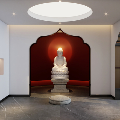  新中式佛堂su模型 