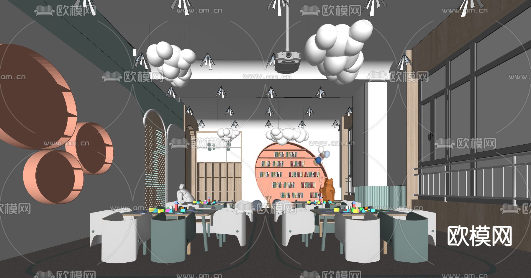 现代幼儿园教室su模型下载（渲染图2）