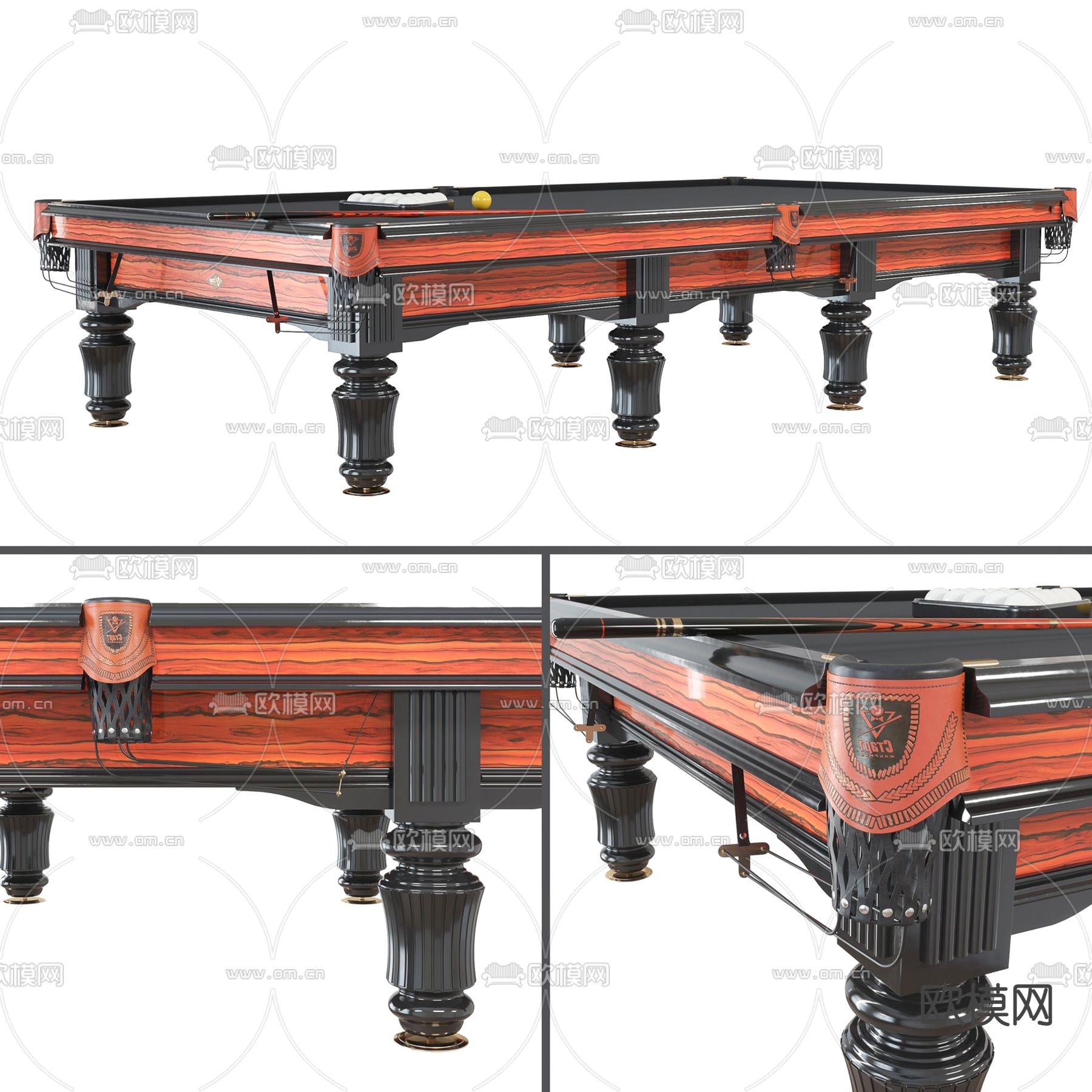 简欧实木台球桌su模型下载（渲染图1）