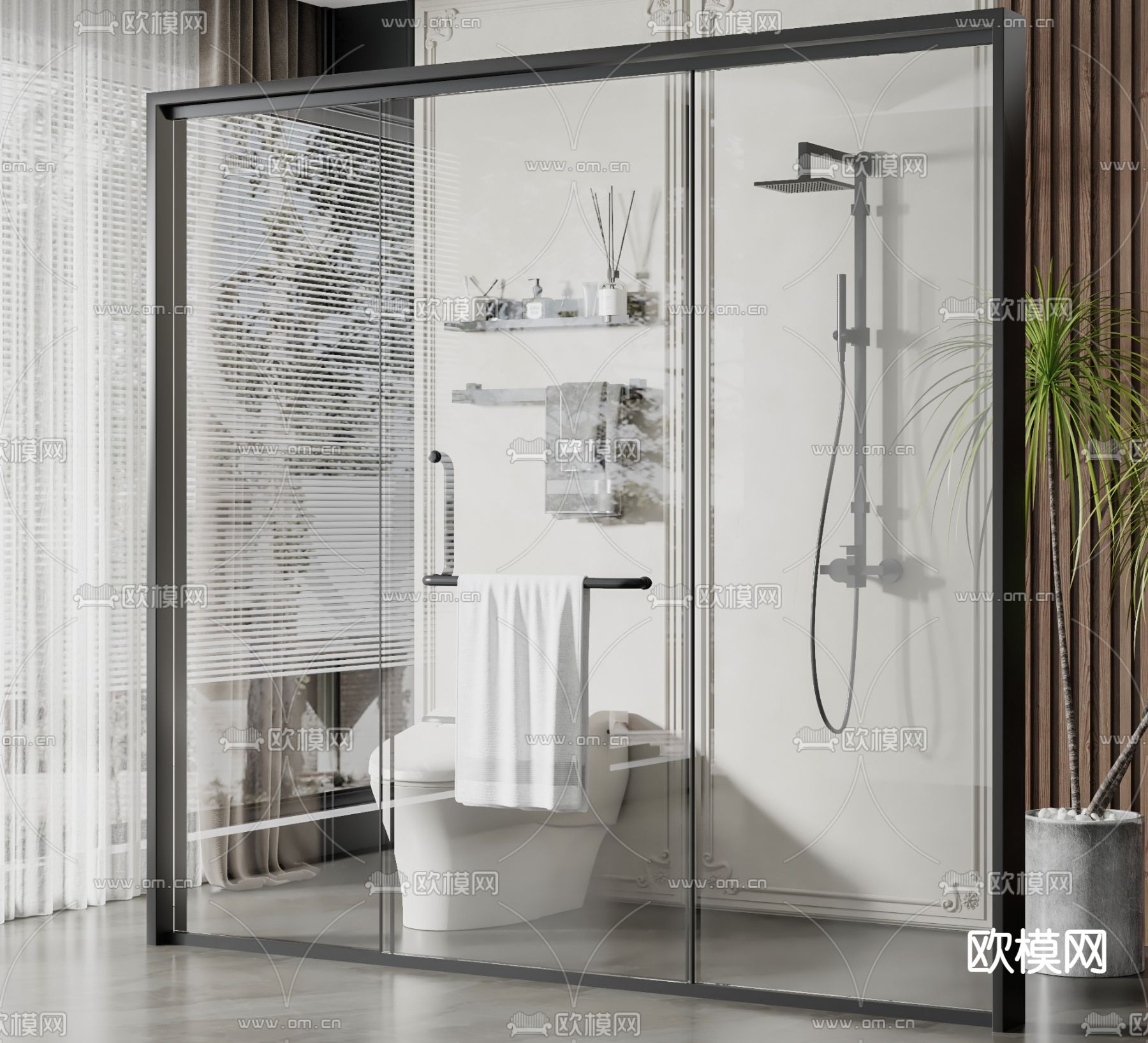现代淋浴房隔断玻璃门3d模型下载