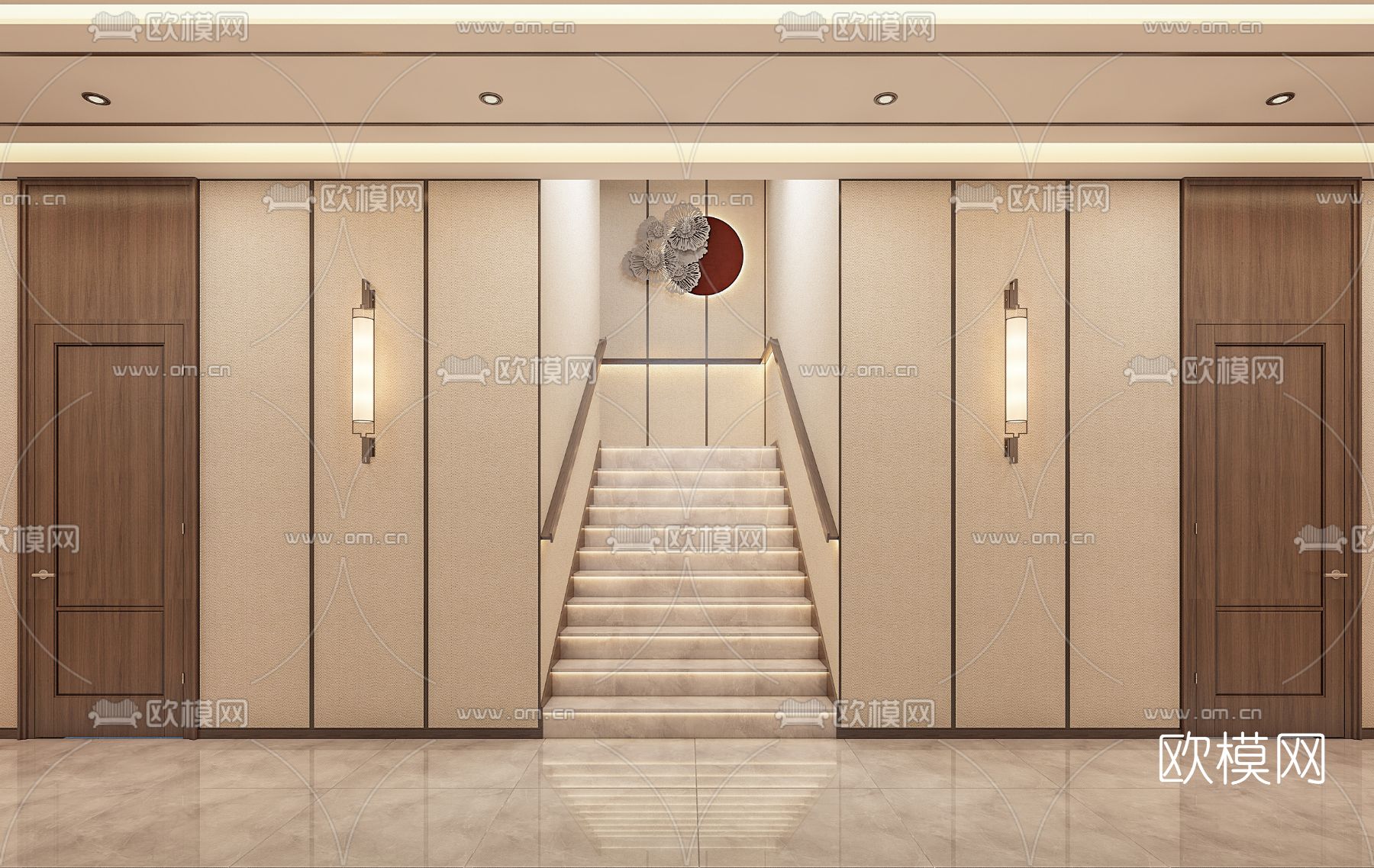 新中式楼梯间免费3d模型下载