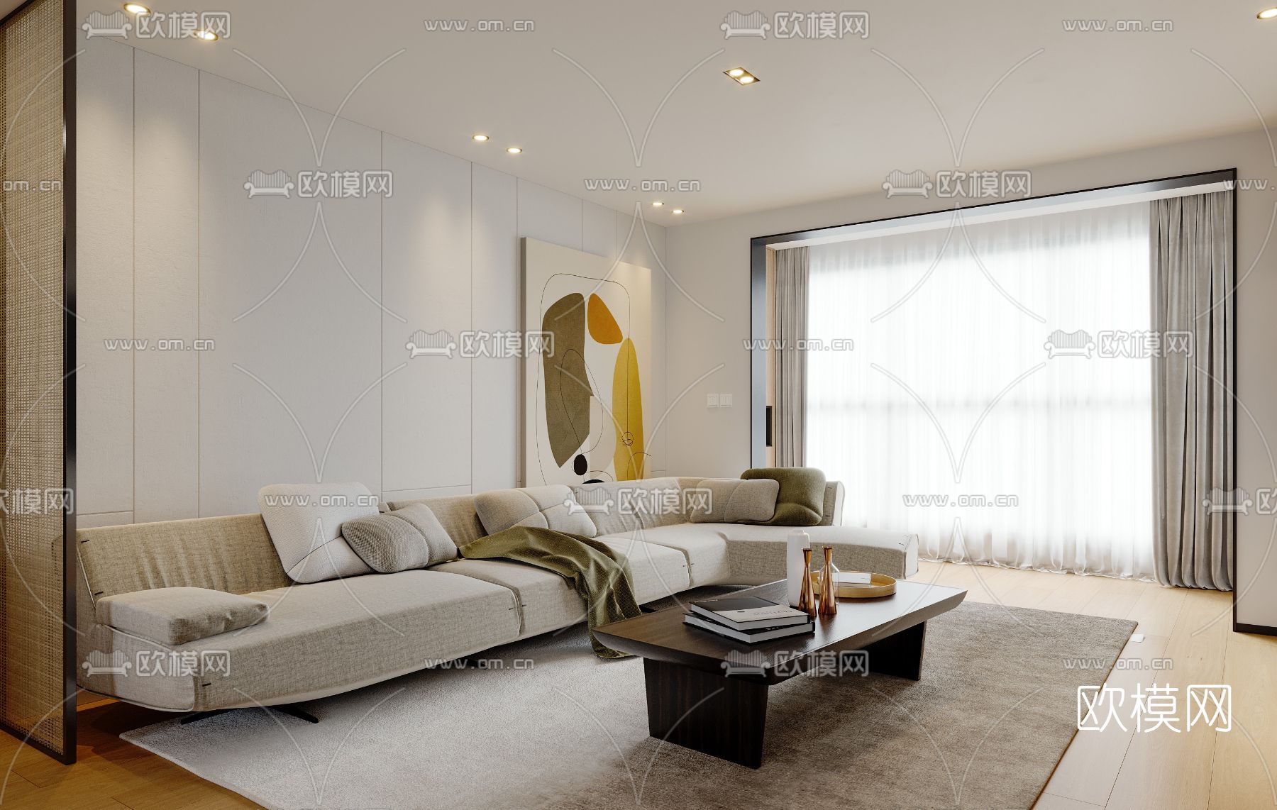 现代客厅餐厅免费3d模型下载（渲染图2）