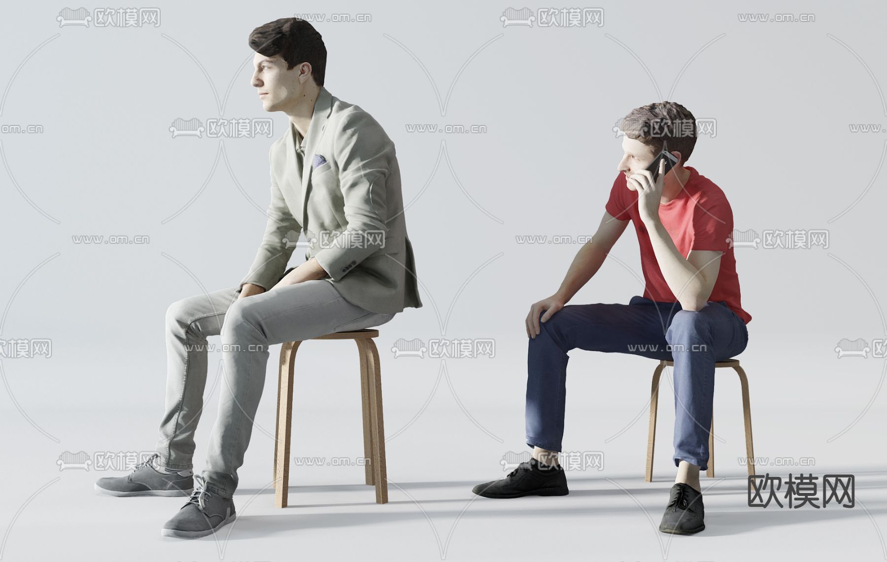 现代坐姿男性人物免费3d模型下载