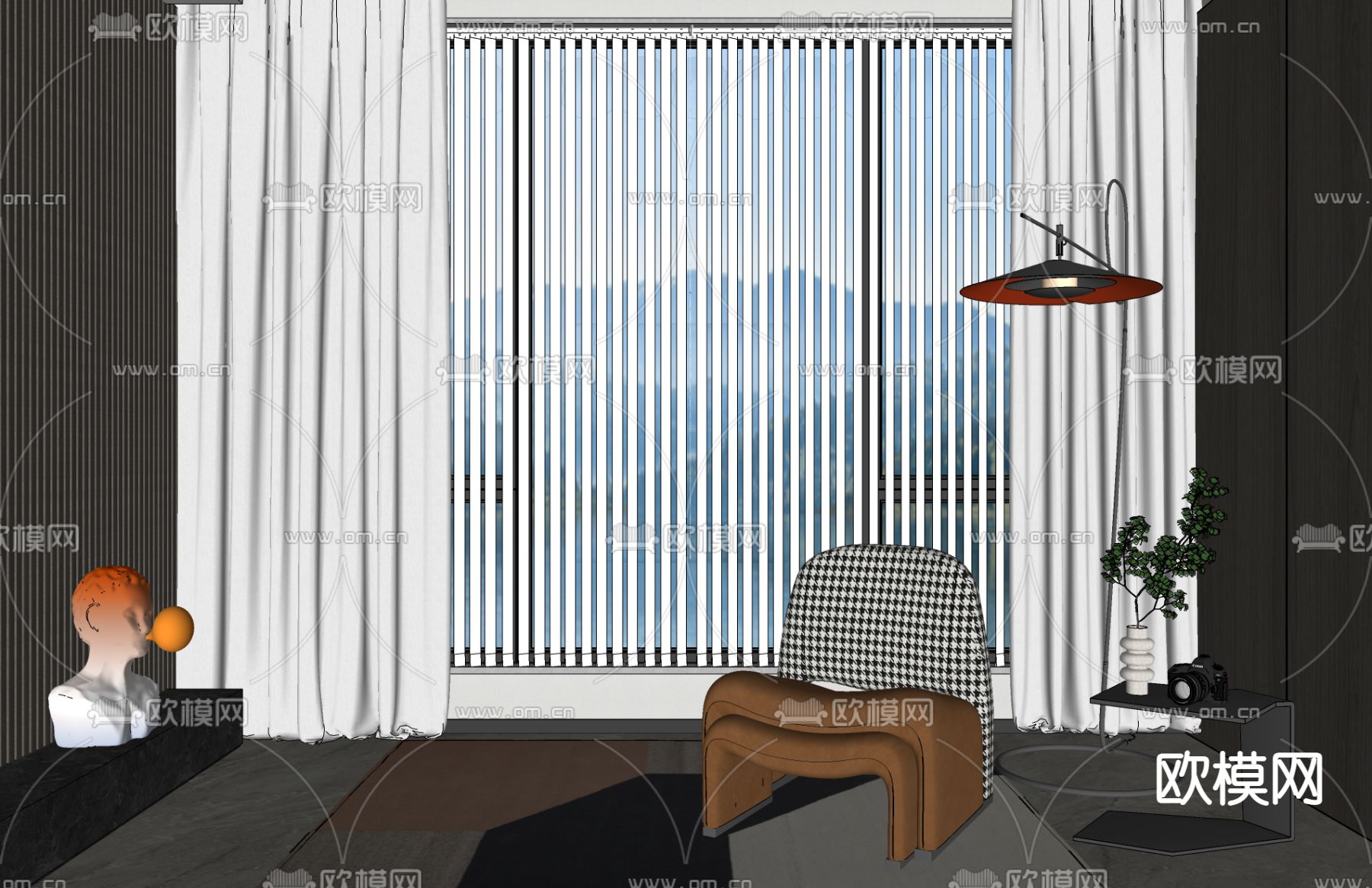 现代布艺单人沙发su模型下载（渲染图2）