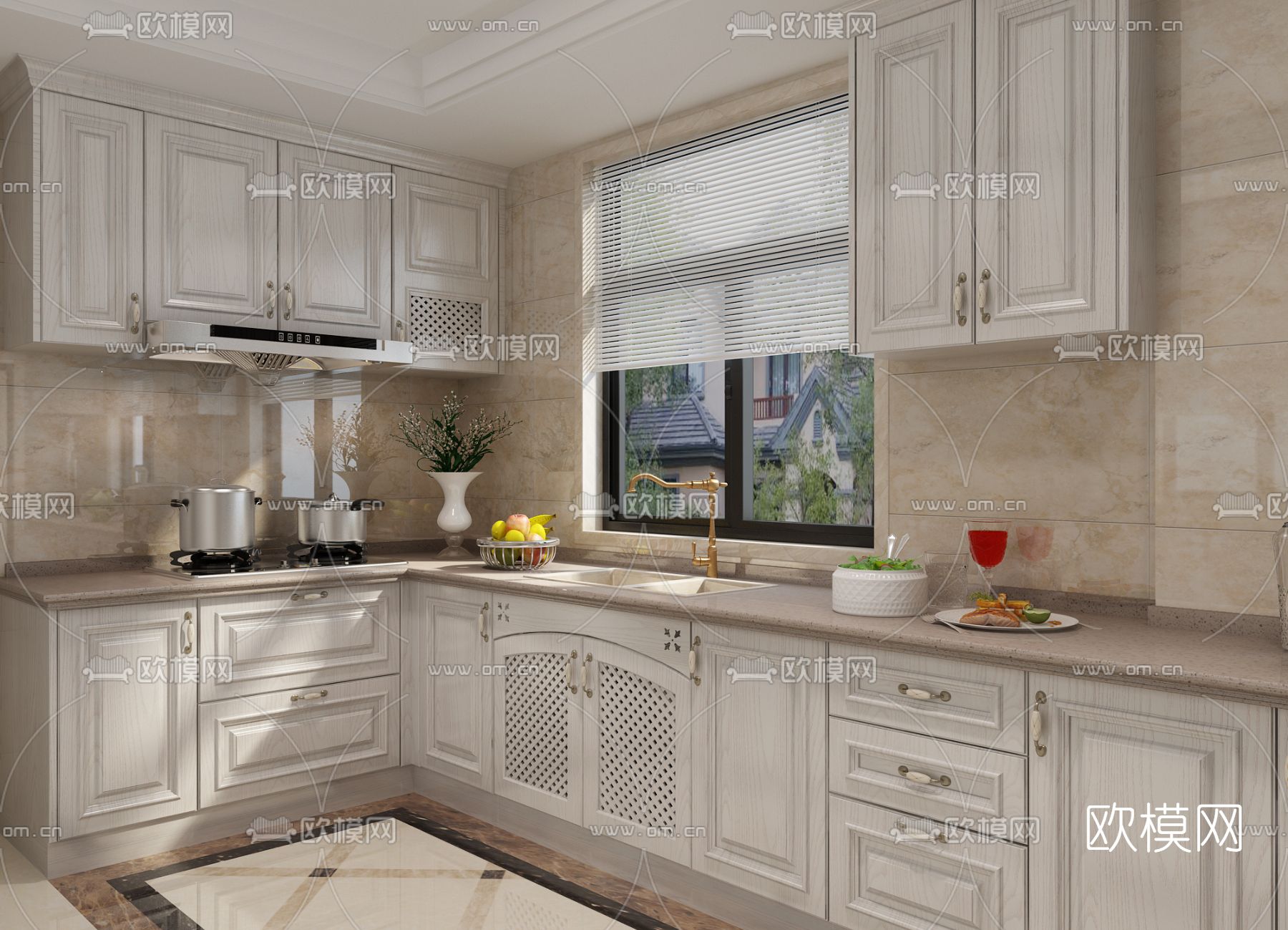 简欧厨房免费3d模型下载（渲染图3）
