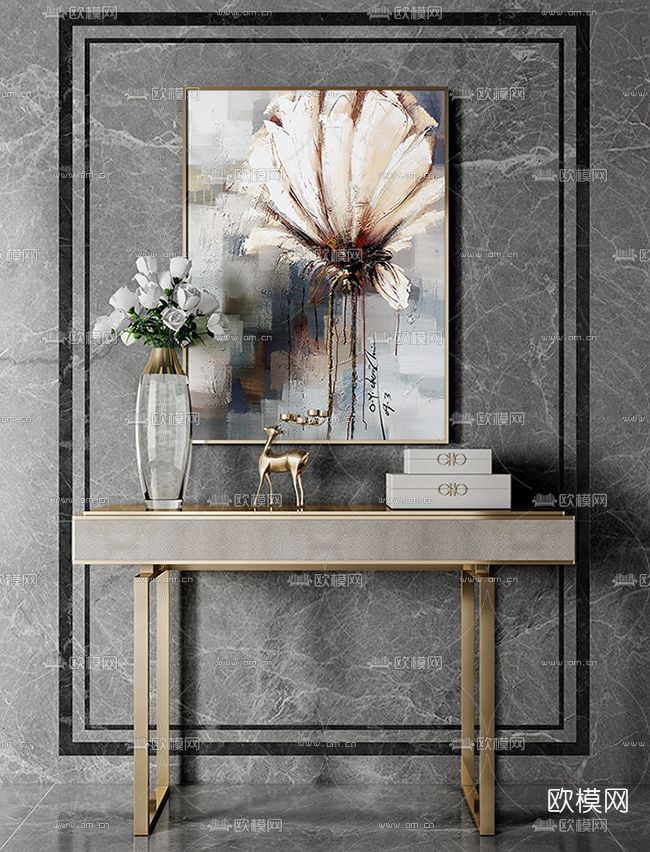 现代轻奢端景条案免费3d模型下载