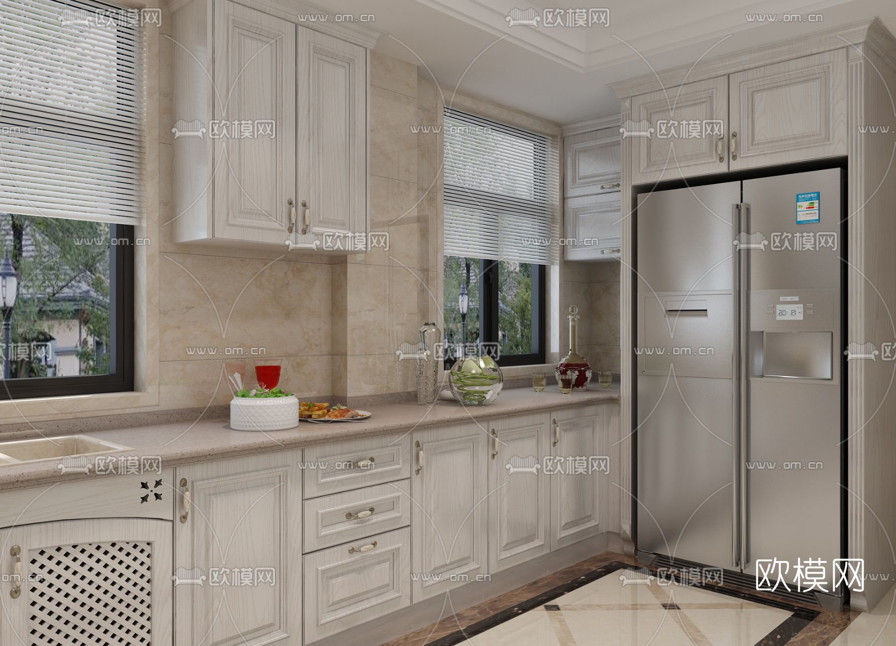 简欧厨房免费3d模型下载（渲染图2）