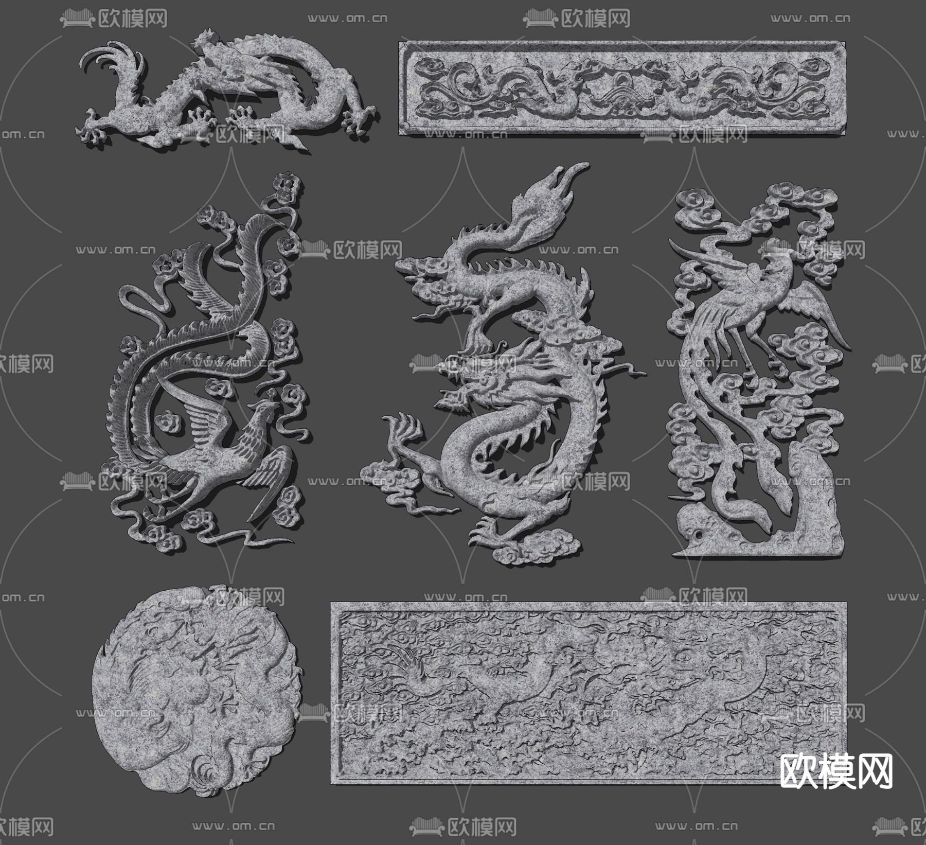 中式龙凤浮雕su模型下载（渲染图2）