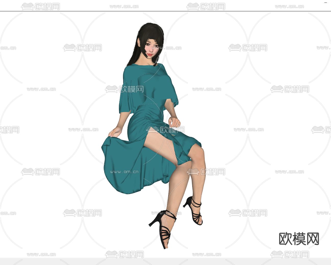 现代坐姿美女人物su模型下载（渲染图2）