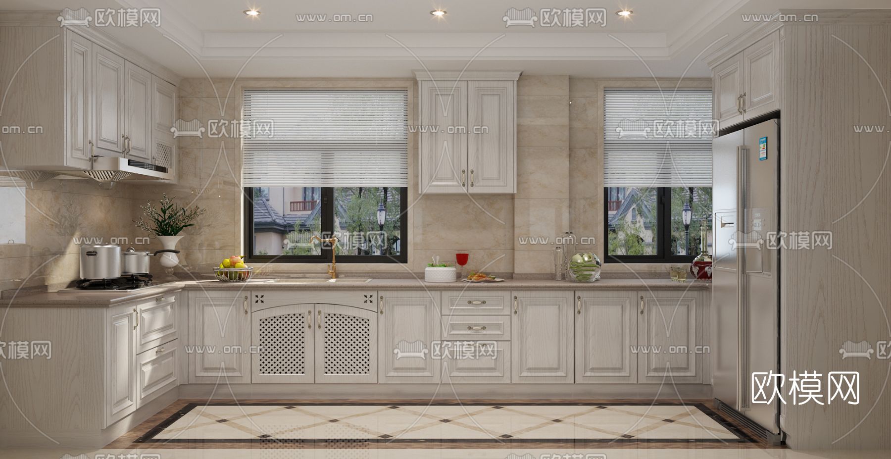 简欧厨房免费3d模型下载（渲染图1）