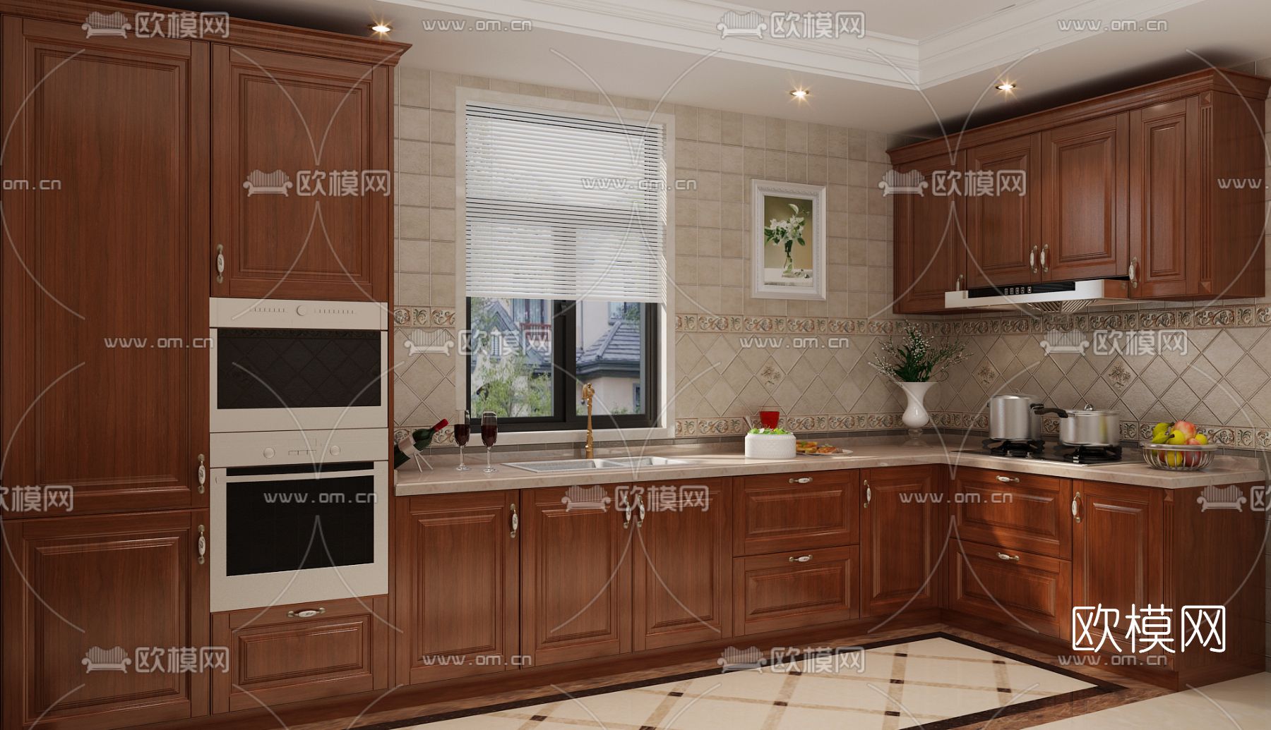 美式厨房免费3d模型下载（渲染图2）