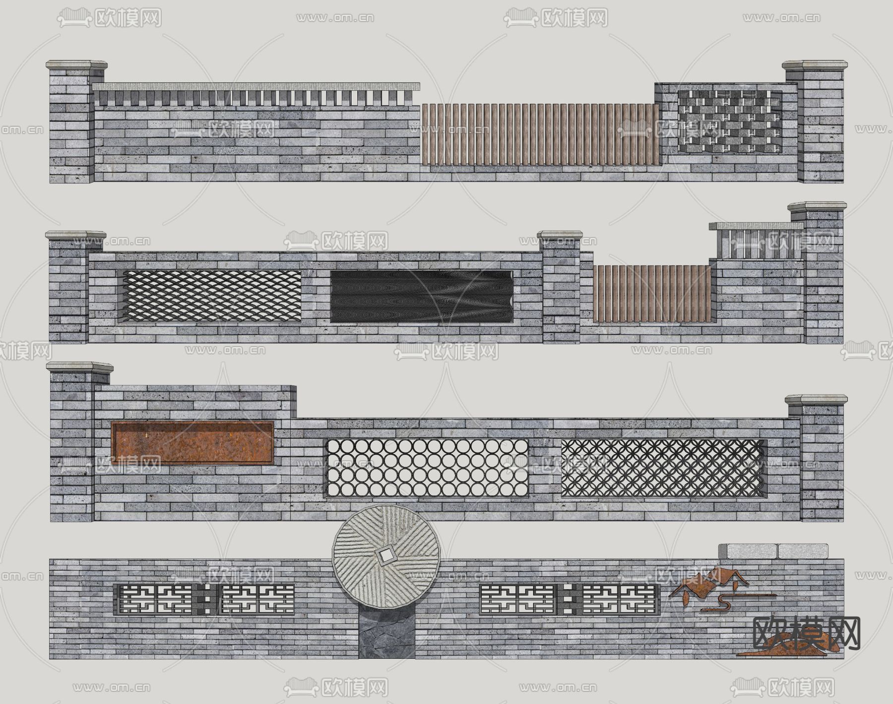 现代乡村民俗矮墙su模型下载