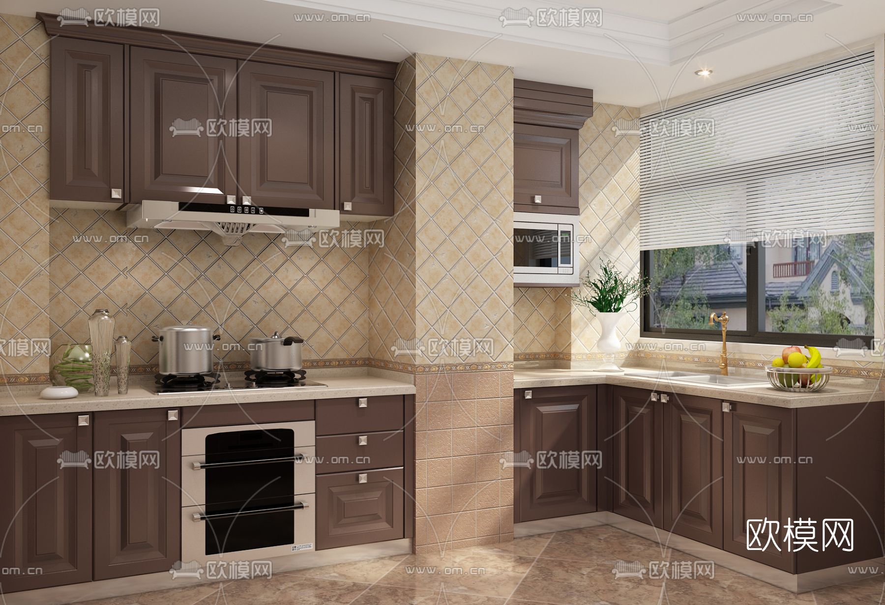 现代厨房免费3d模型下载（渲染图2）