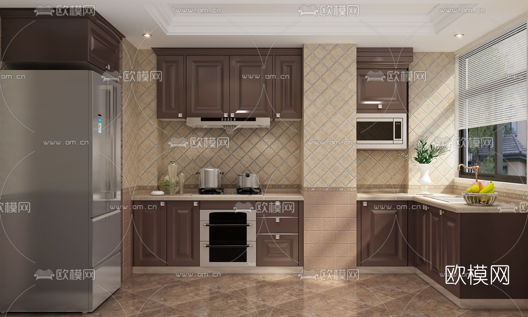现代厨房免费3d模型下载（渲染图1）