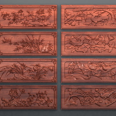  中式梅兰竹菊浮雕su模型 