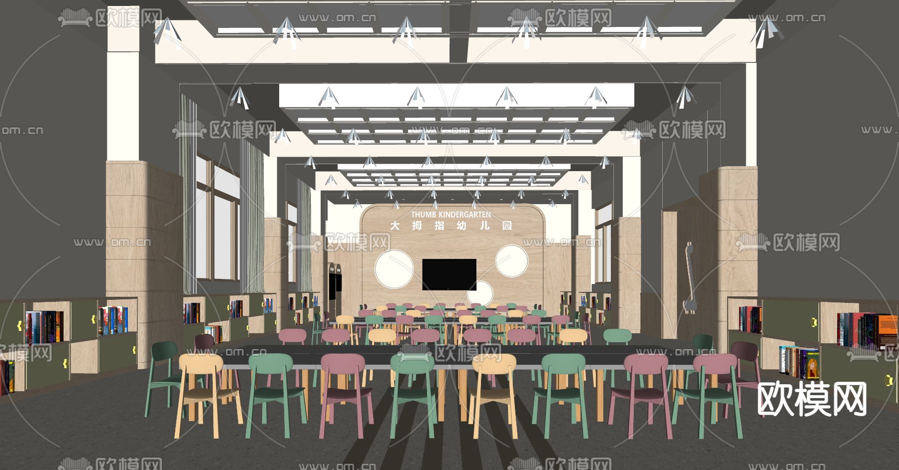 现代幼儿园教室su模型下载（渲染图2）