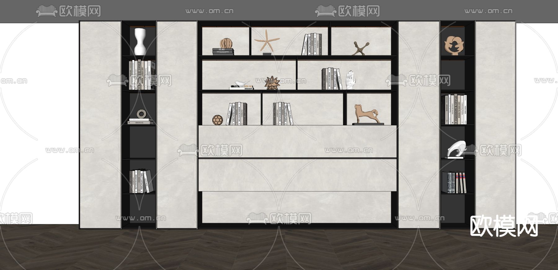 侘寂风书柜su模型下载（渲染图2）