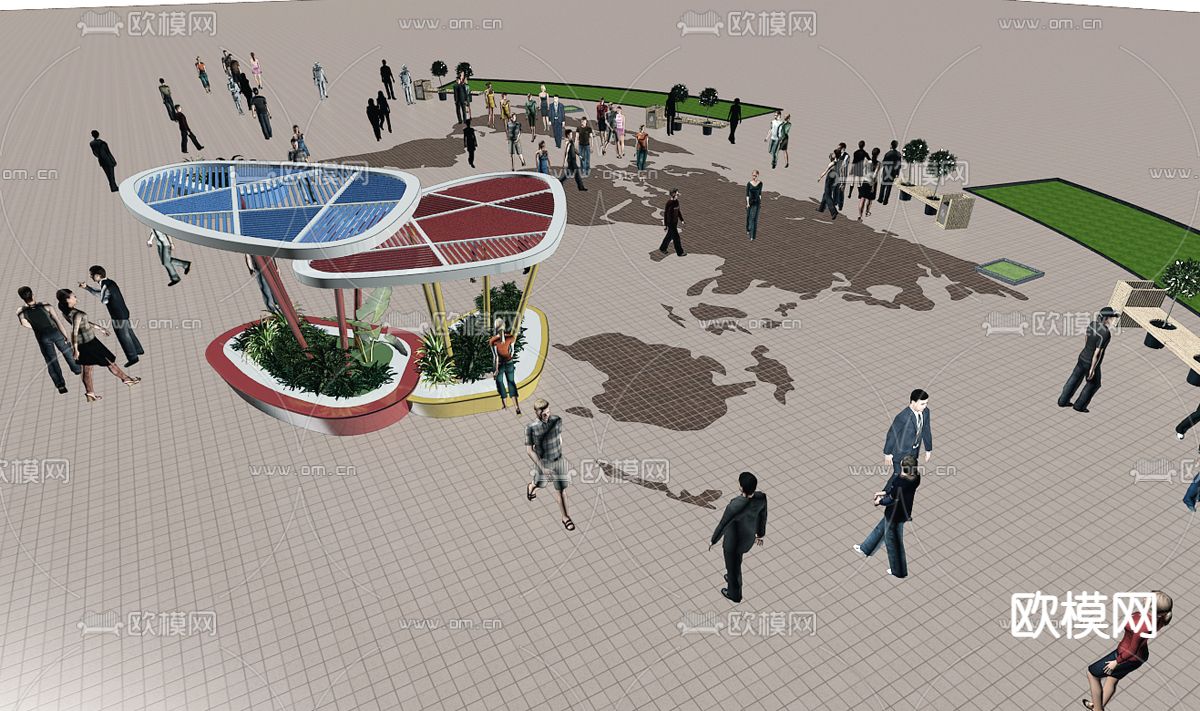 现代广场公共设备免费3d模型下载_ID11844651_3dmax免费模型-欧模网
