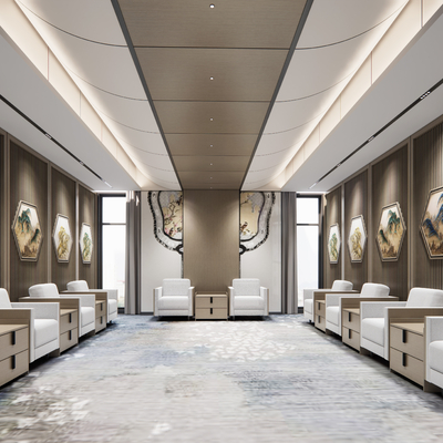  新中式贵宾接待室su模型 