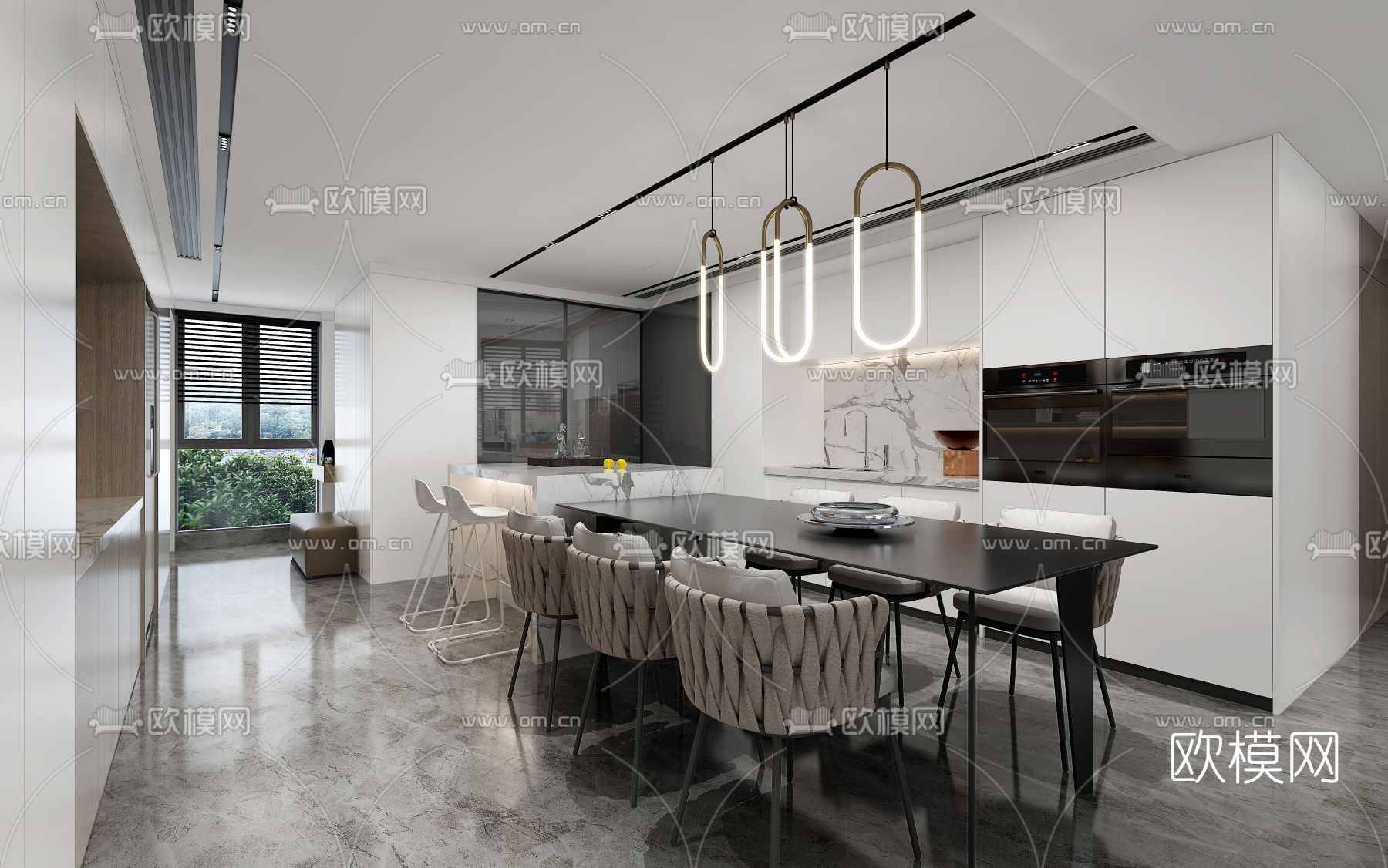 现代别墅客餐厅免费3d模型下载（渲染图3）