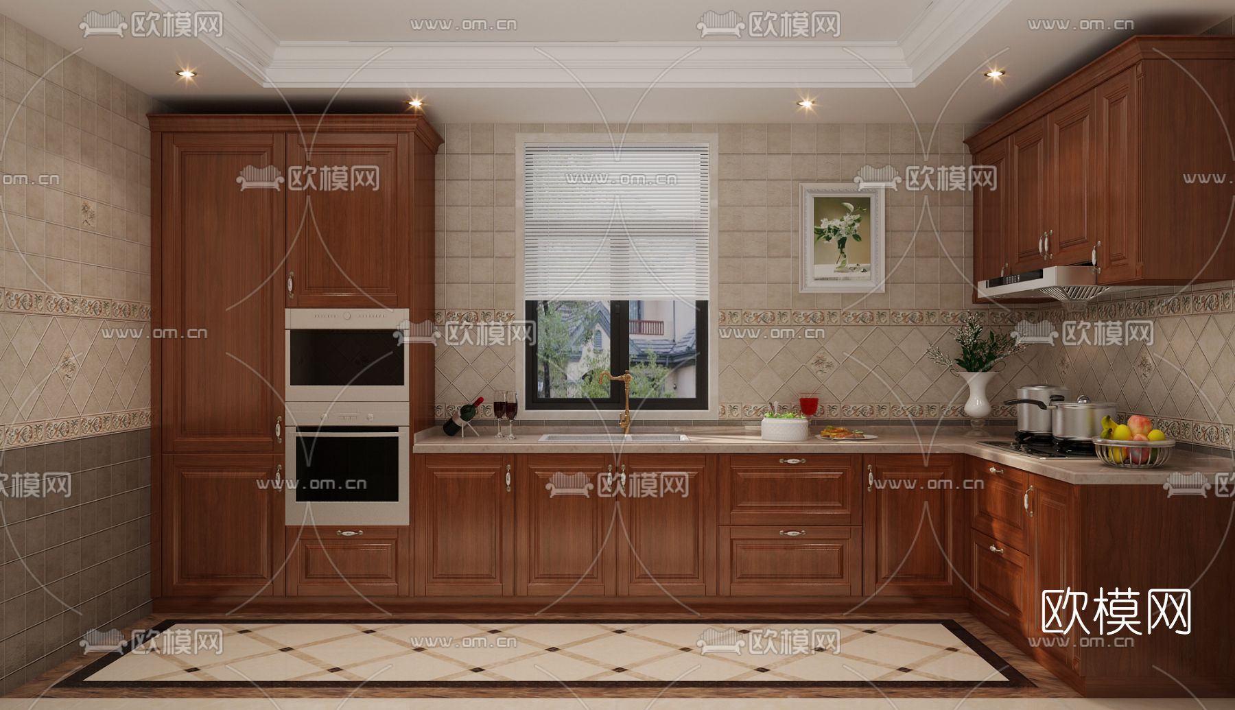 美式厨房免费3d模型下载（渲染图1）