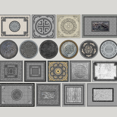  新中式地雕图案su模型 