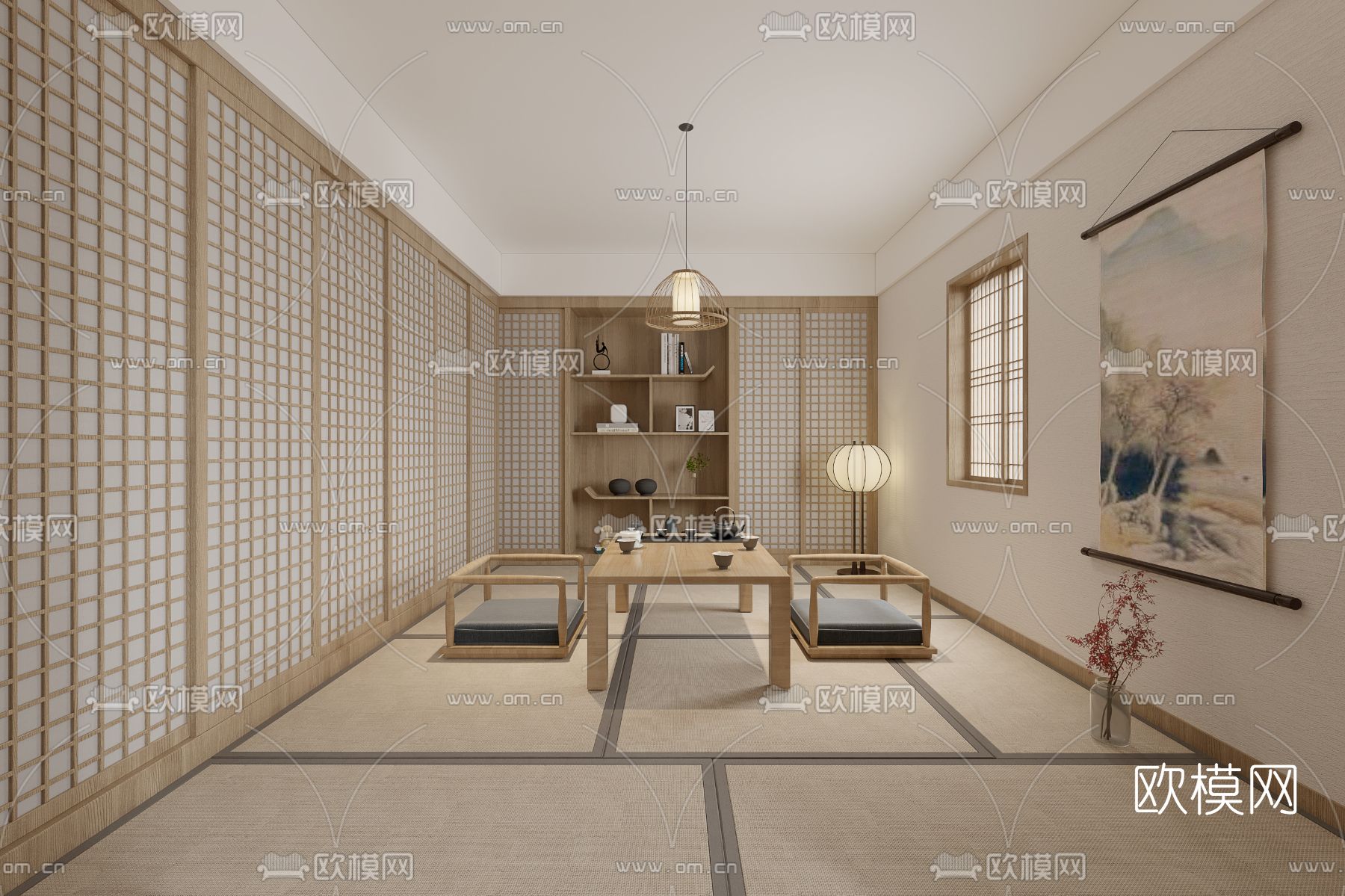 新中式茶室免费3d模型下载