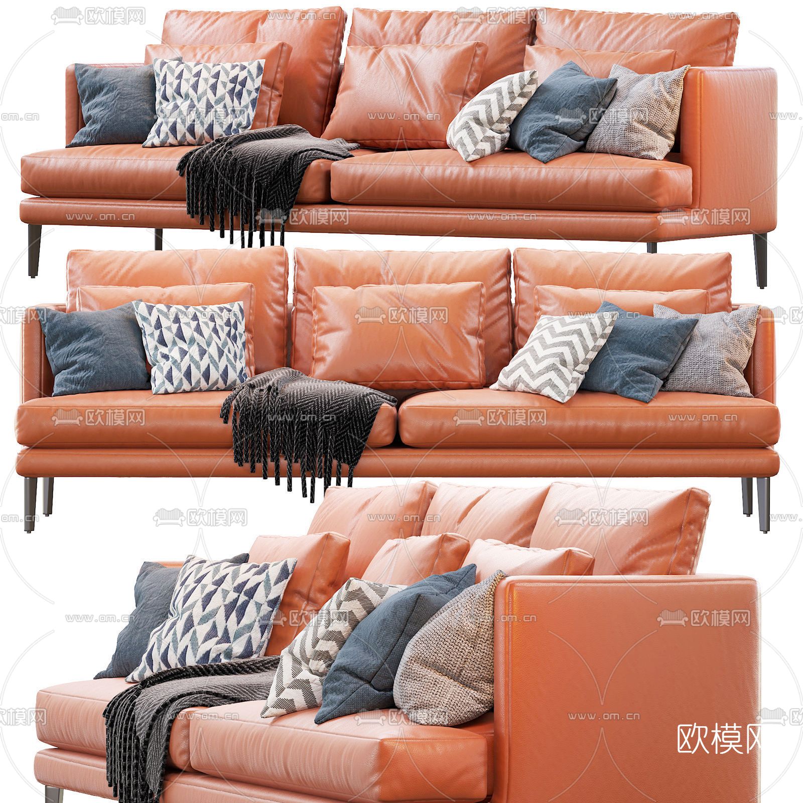现代皮革双人沙发3d模型下载