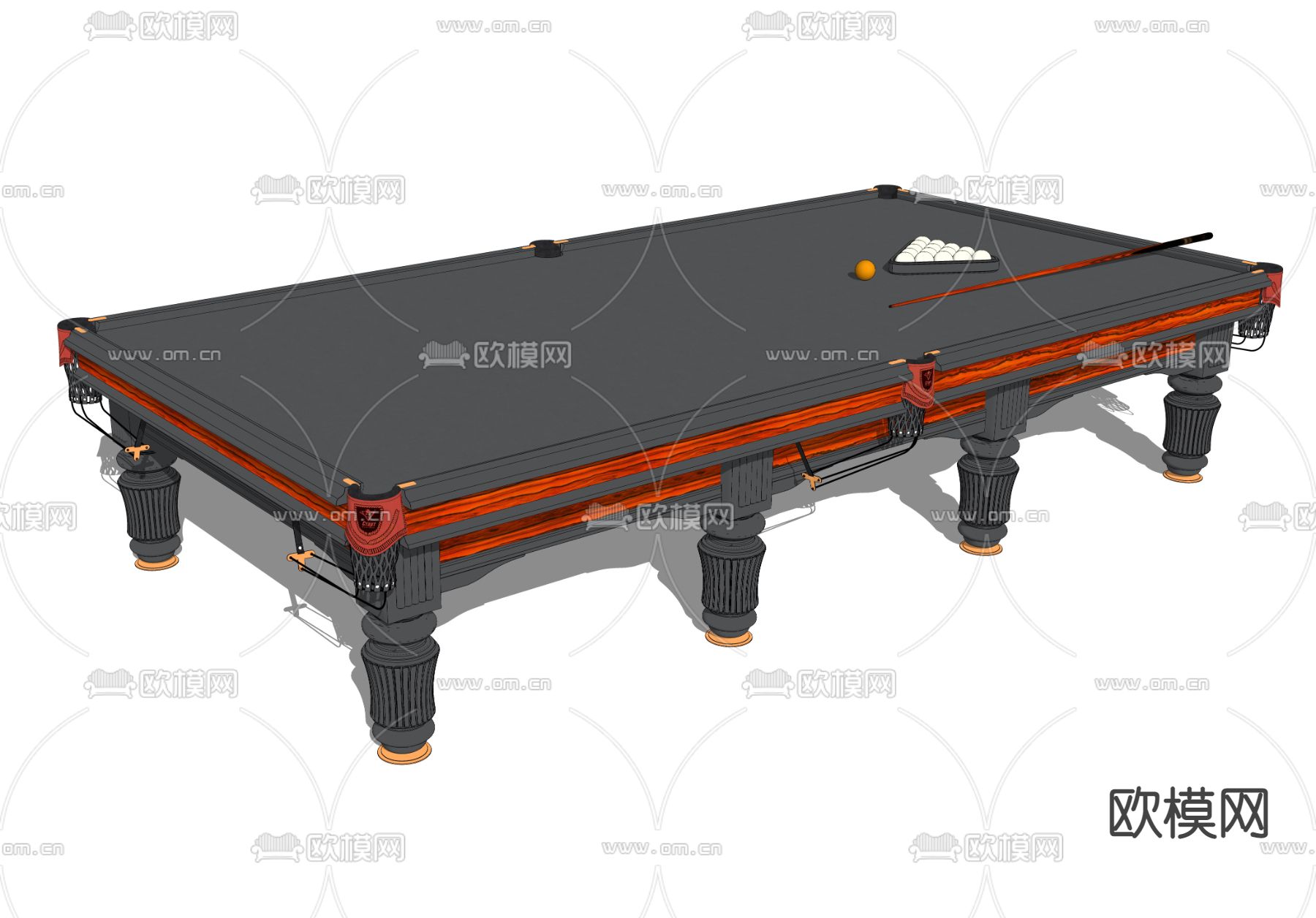简欧实木台球桌su模型下载（渲染图2）