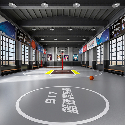  现代篮球场su模型 