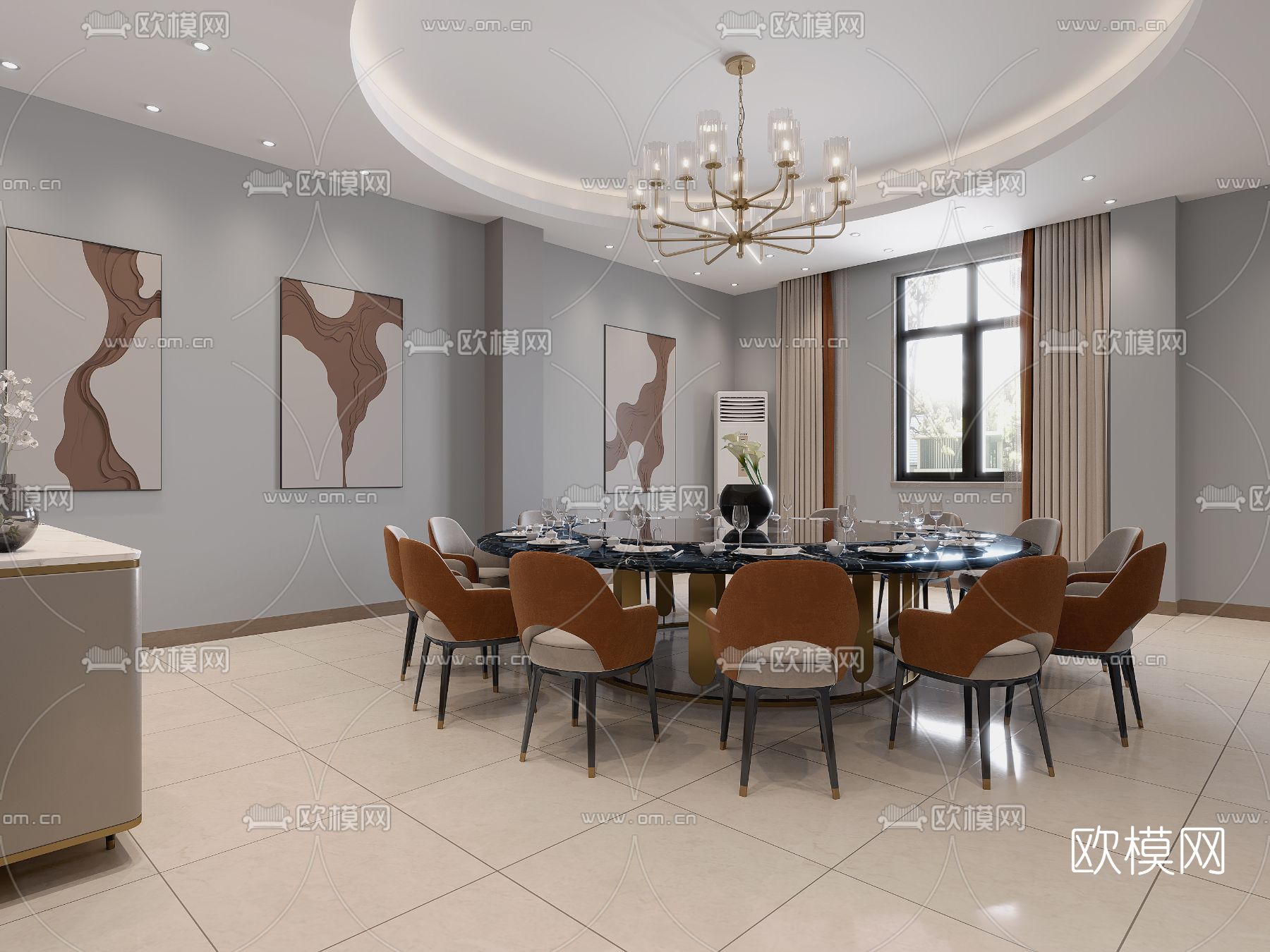 现代酒店餐厅包房免费3d模型下载（渲染图1）