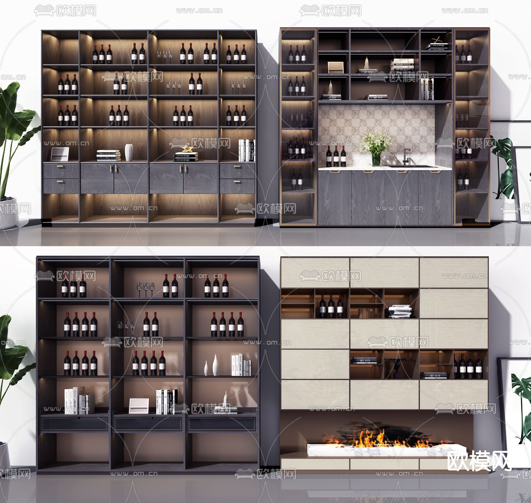 现代酒柜su模型下载（渲染图1）