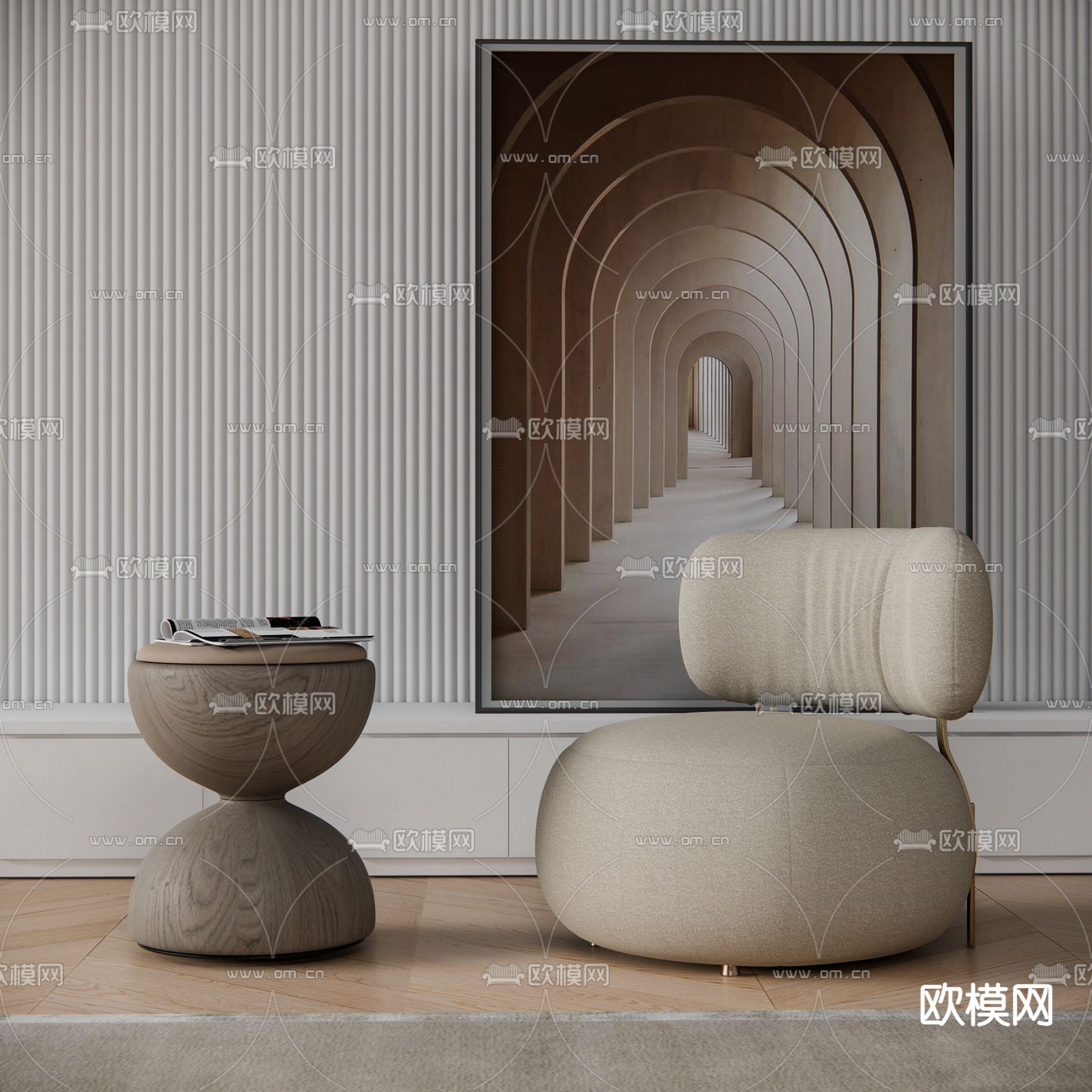 现代布艺休闲沙发su模型下载（渲染图1）