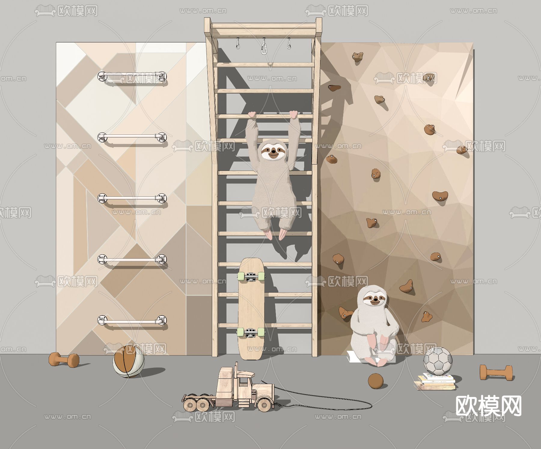 现代儿童攀爬墙su模型下载（渲染图2）