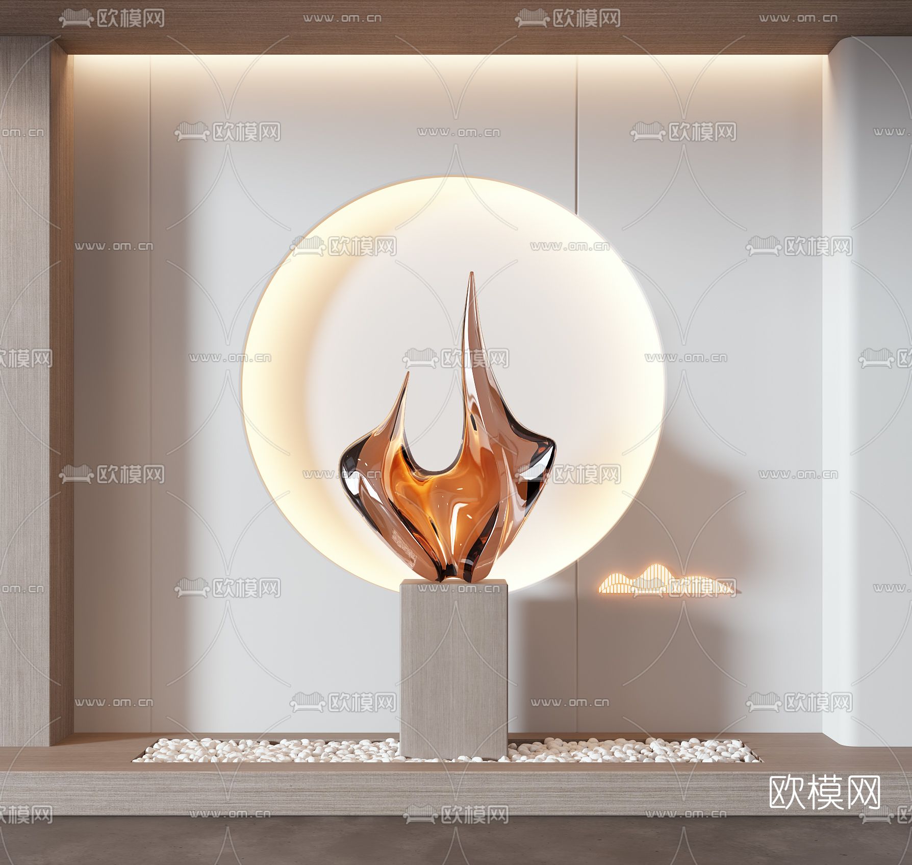 现代亚克力抽象雕塑3d模型下载（渲染图1）