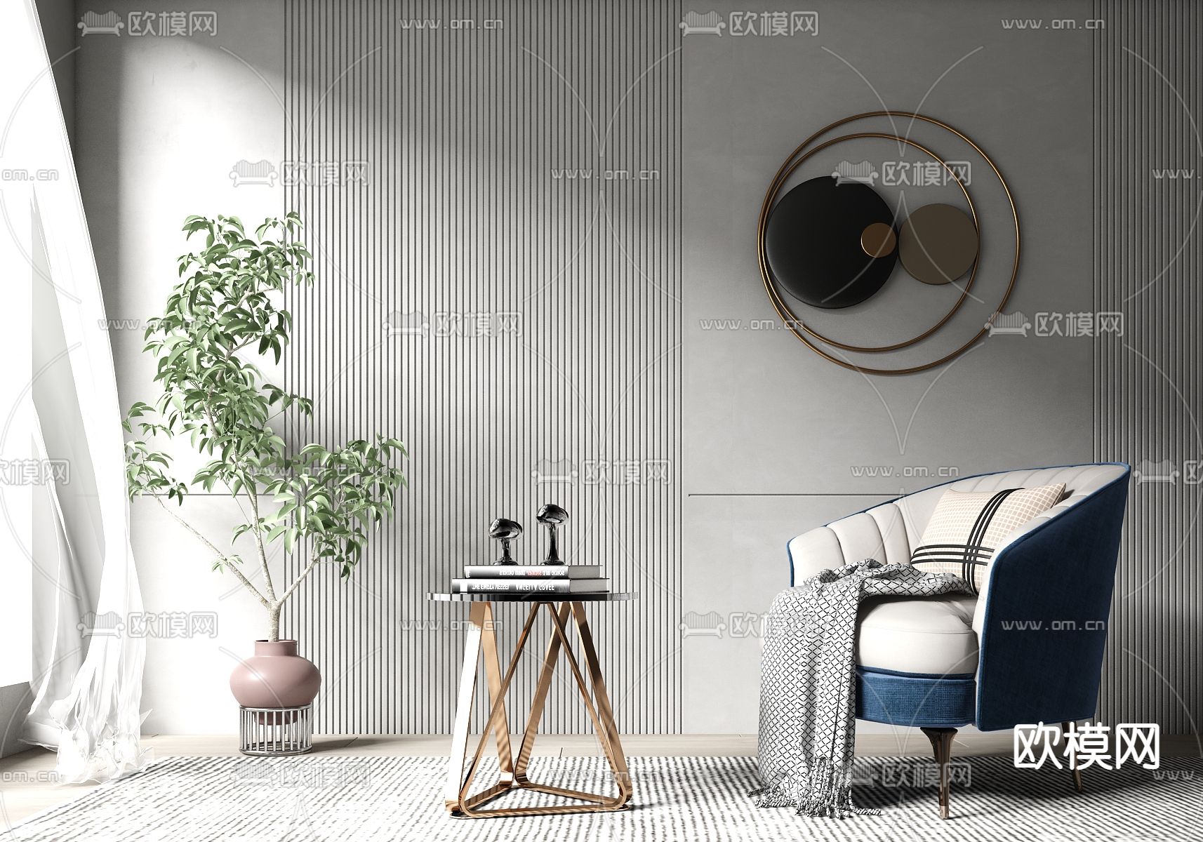 现代轻奢单人沙发su模型下载（渲染图1）