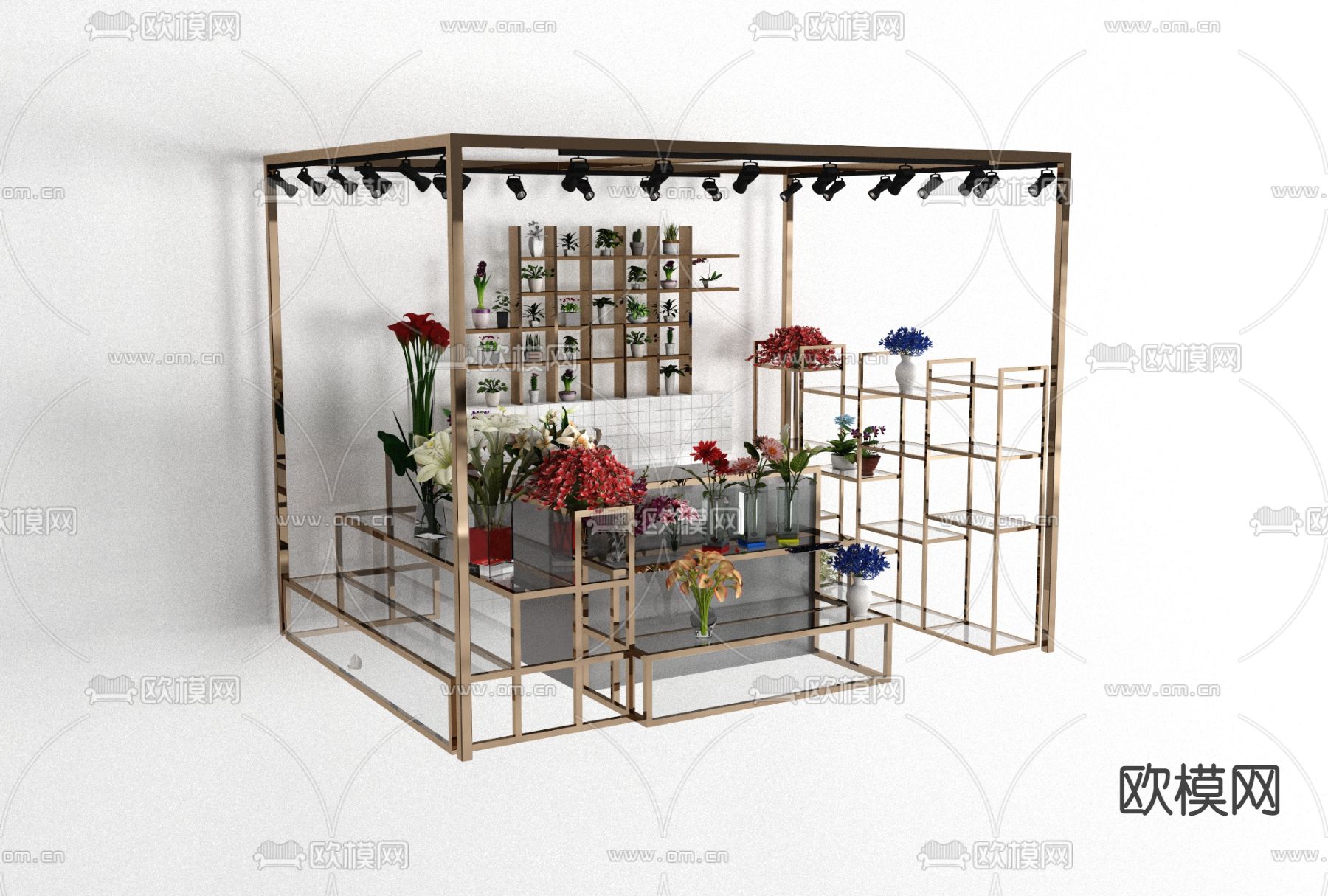 现代展架花卉花艺免费3d模型下载
