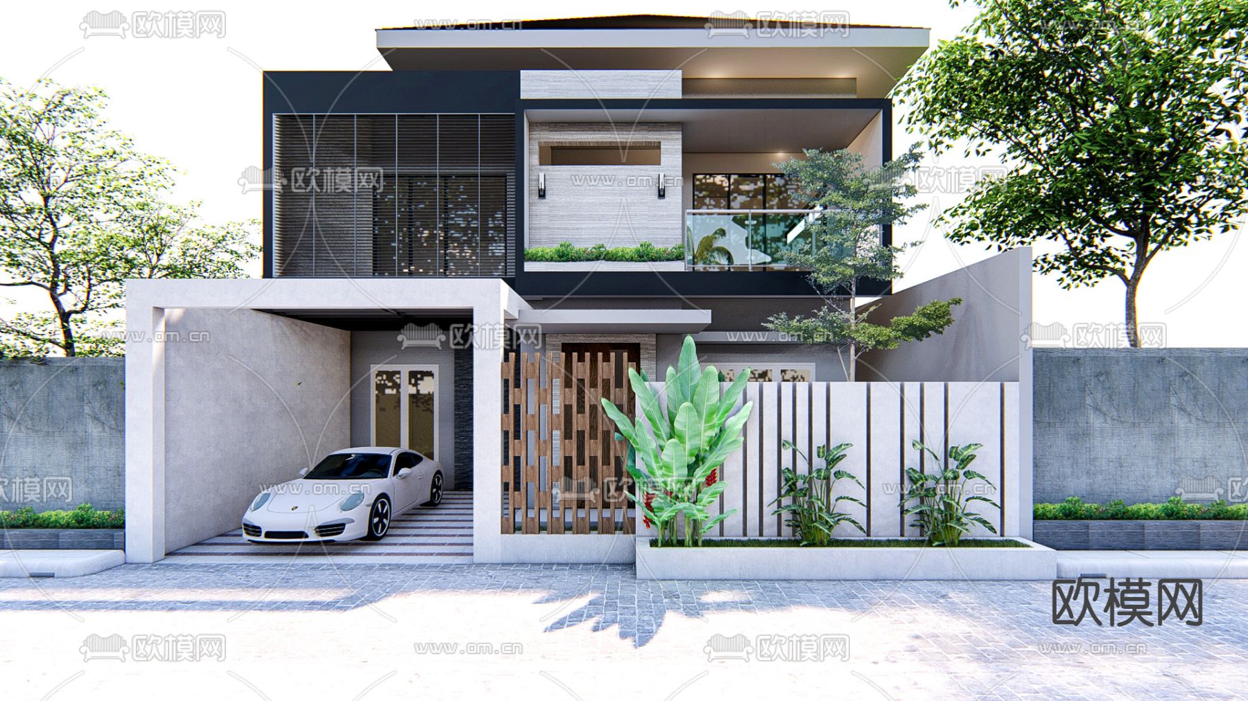 现代别墅外观su模型下载（渲染图1）