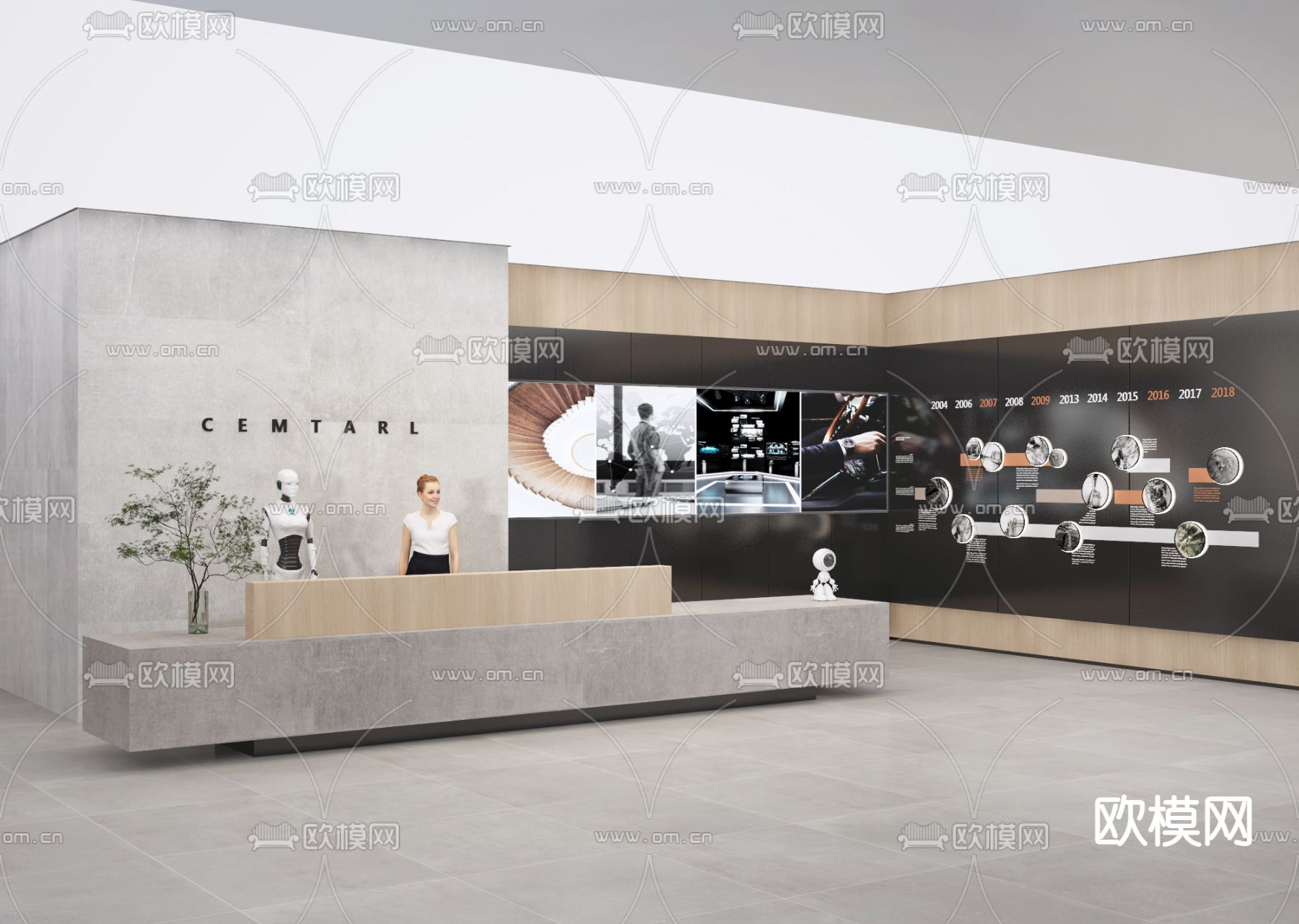 现代办公前台大堂3d模型下载