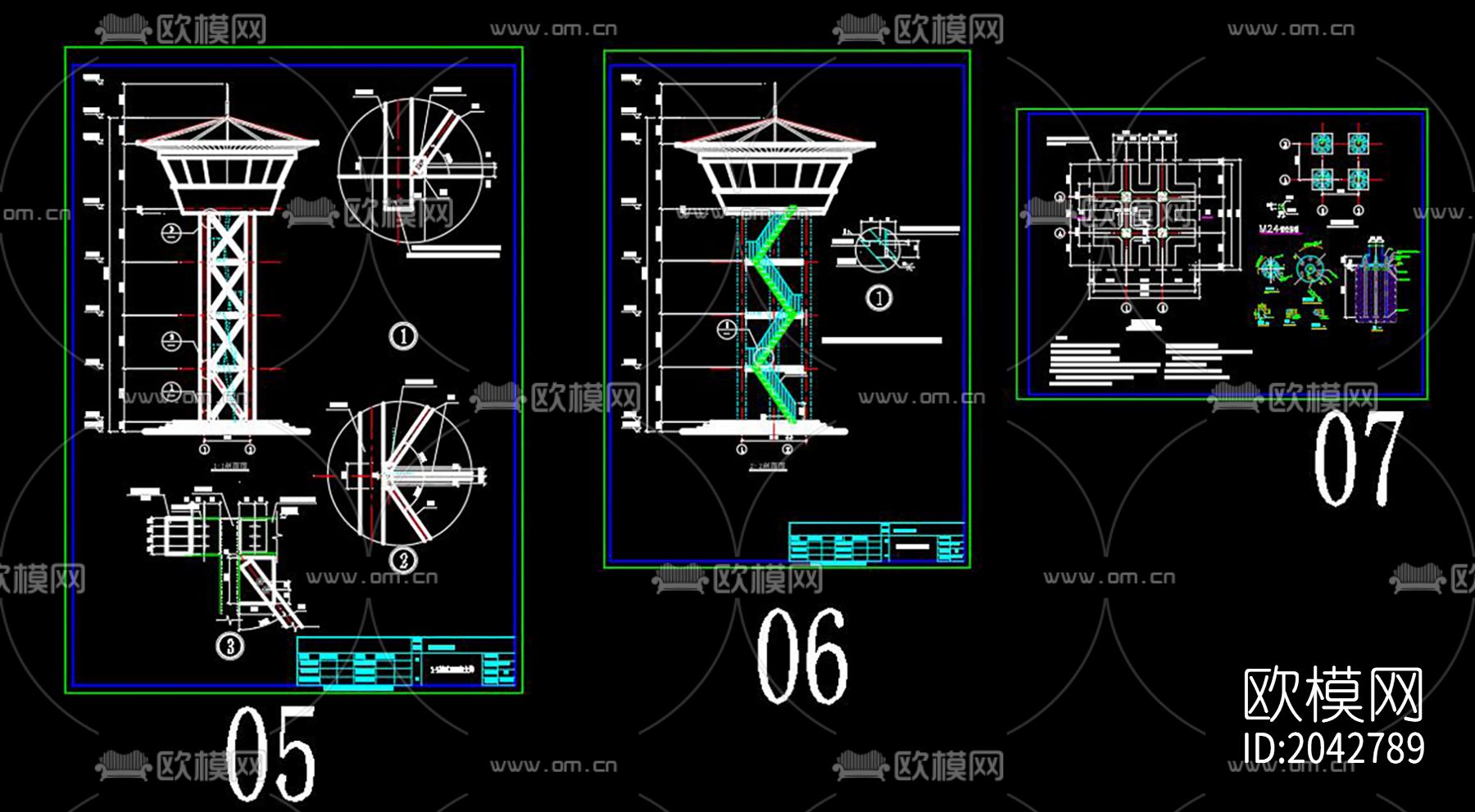 瞭望塔cad施工图下载（渲染图6）