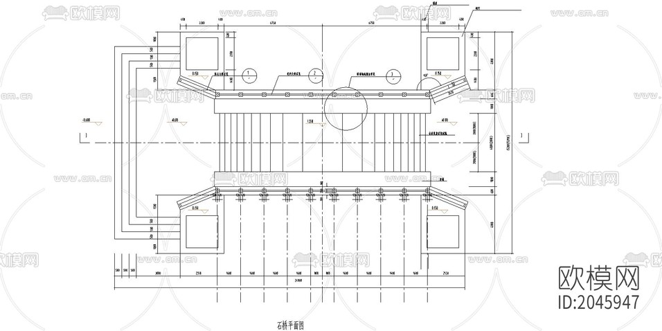 園橋石橋cad施工圖下載(渲染圖2)