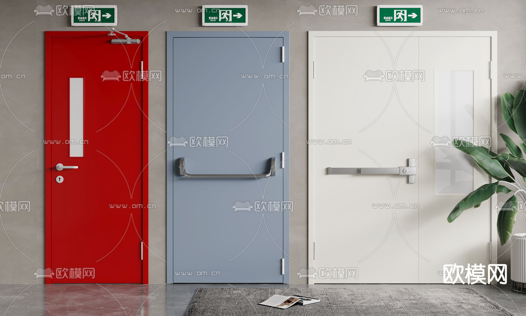 现代消防门安全出口3d模型下载
