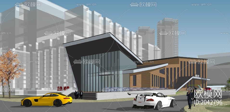接待中心建筑設(shè)計cad施工圖下載(渲染圖6)