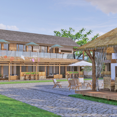  现代野奢民宿院落su模型 