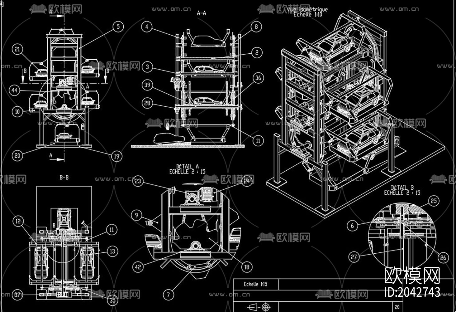 立体旋转停车场cad施工图下载（渲染图3）