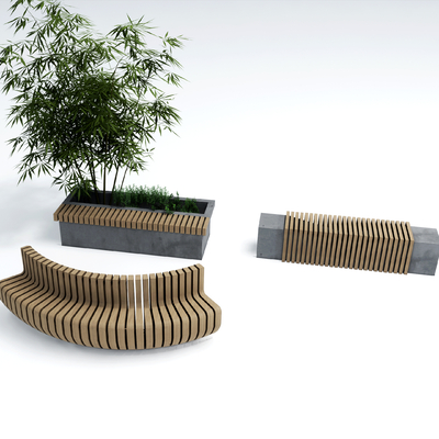  现代户外公用椅su模型 