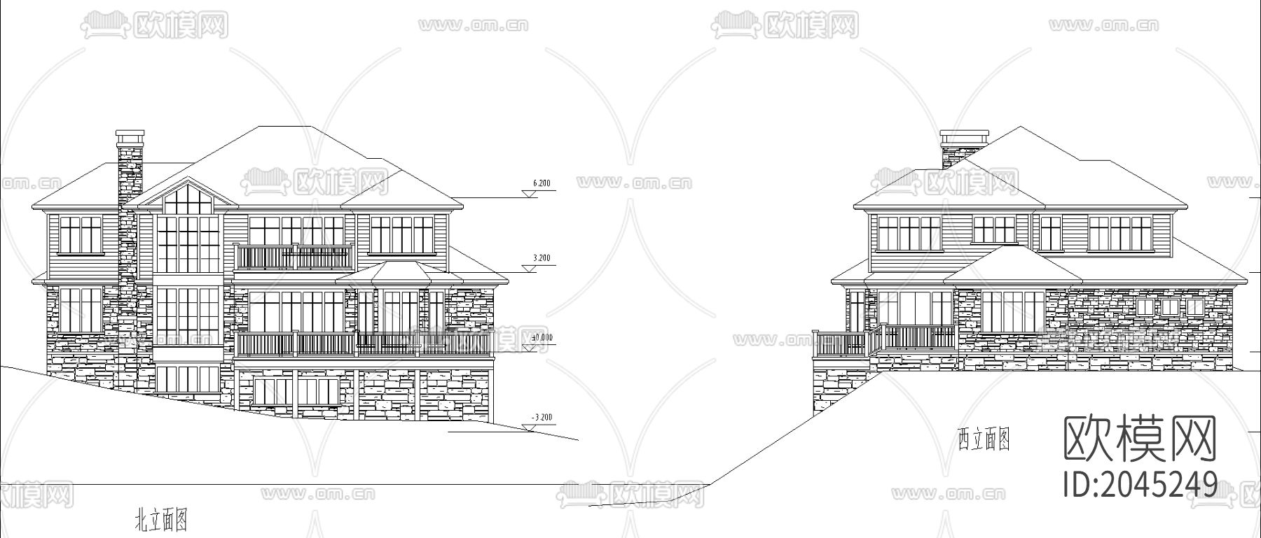 坡地独栋别墅cad施工图下载（渲染图6）