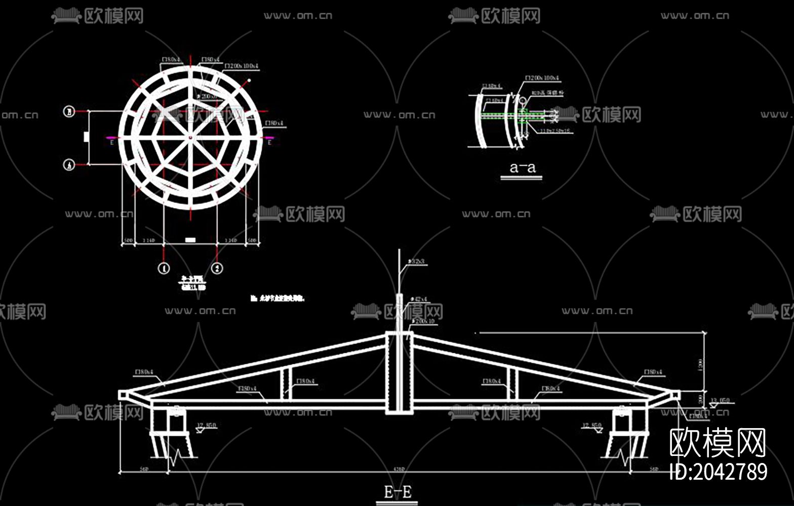 瞭望塔cad施工图下载（渲染图4）